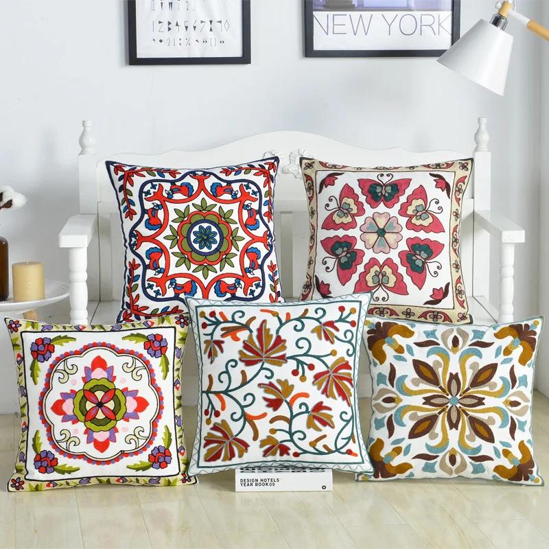 Наволочка для подушки из хлопка с вышивкой в этническом стиле, наволочка для подушки в машину, большая наволочка для дивана 45x45 см, роскошная наволочка