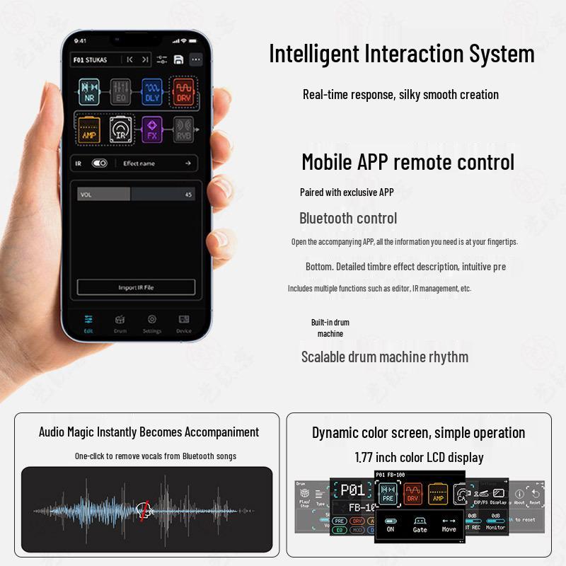 Ving FB100 Bluetooth Перезаряжаемый Электрогитарный Усилитель с Мультиэффектами, Портативный для Выступлений на Открытом Воздухе.