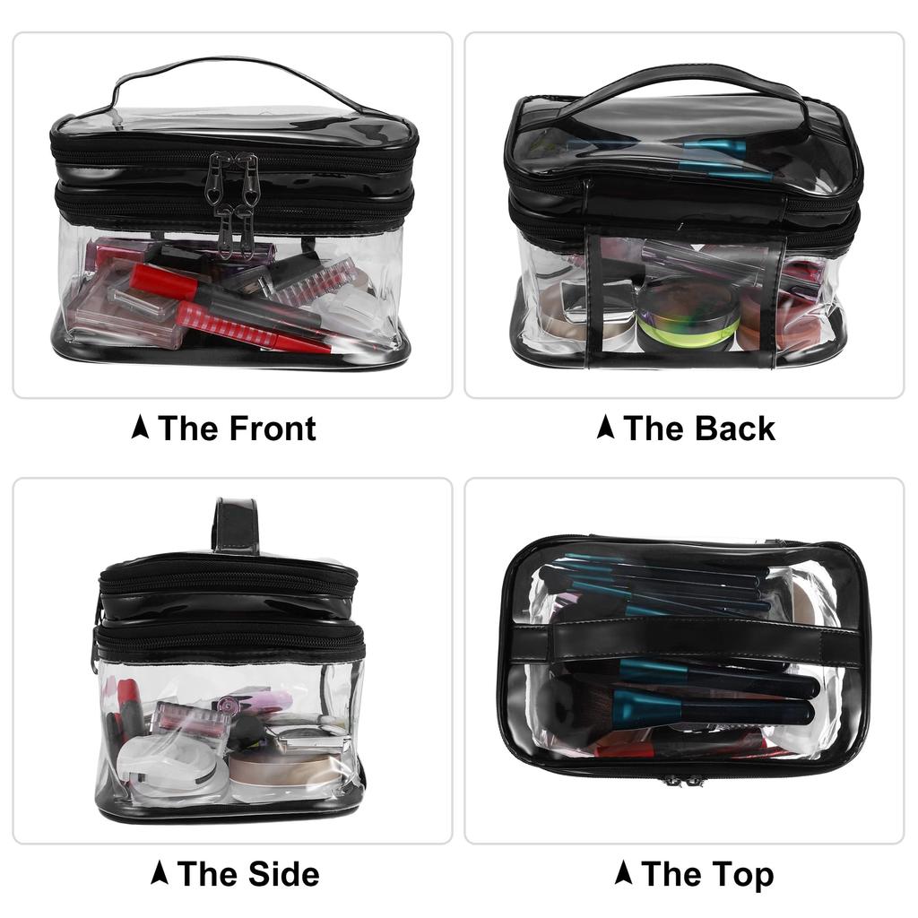 VOCOSTE Double Layer Makeup Cosmetic Travel Clear Toiletry Bag for Black Bag, Case, Women,
