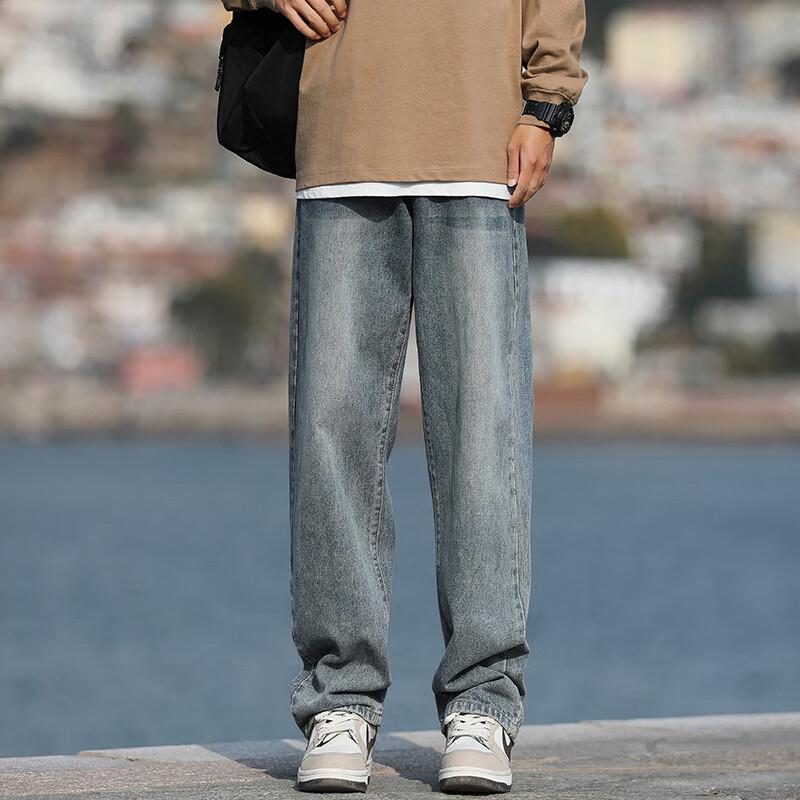 Мужские джинсы Homlean American High Street, выстиранные, свободного кроя, с прямыми штанинами