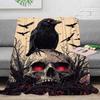 Gothic Flannel Blanket Creepy Red Eye Skull Crow Throw Blanket Washable Cozy Blanket for Men Women Boys Girls Sofa Couch Bed Use
