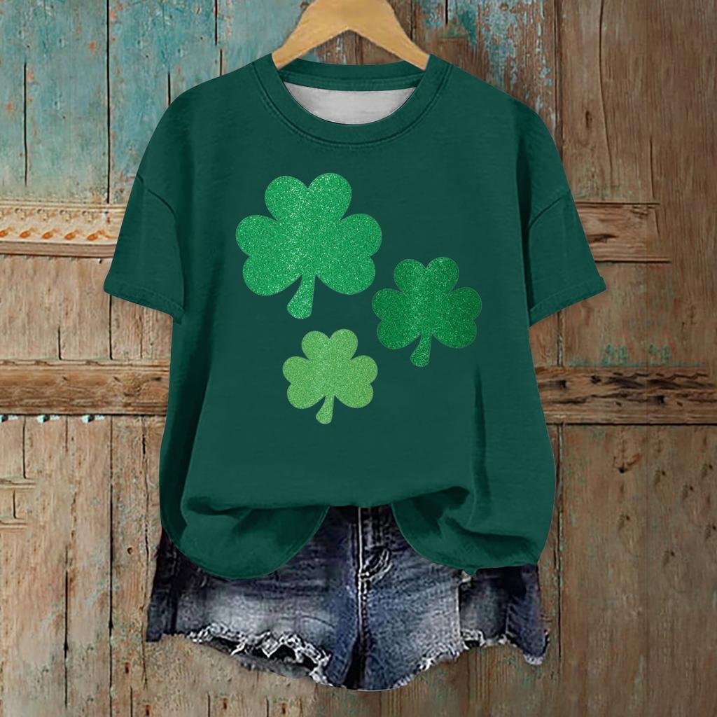 Женская мода повседневная с заниженной линией плеча короткая St. Футболка с круглым вырезом и принтом ко Дню Святого Патрика