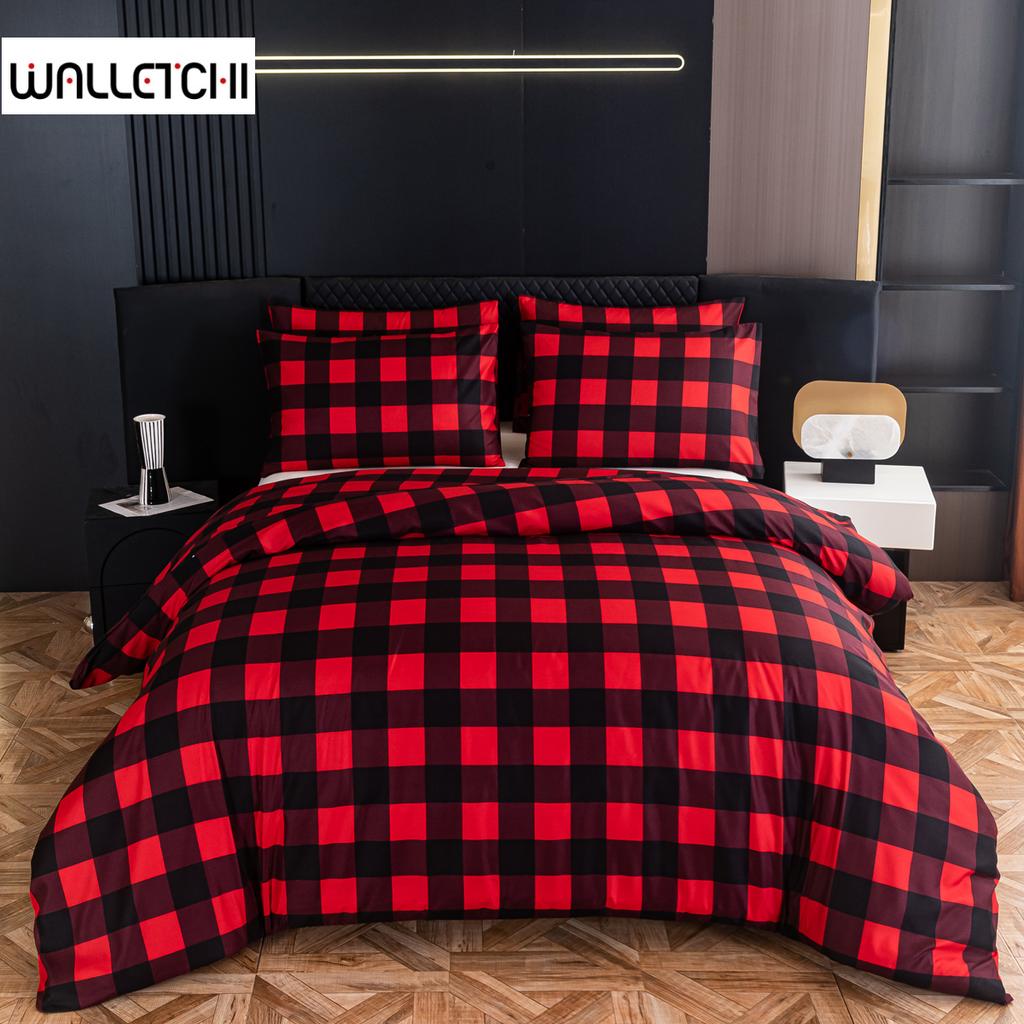 Пододеяльник, красно-черный с рисунком в виде клетки буйвола, двусторонний пуховый комплект из микрофибры, современное постельное белье для женщин и мужчин
