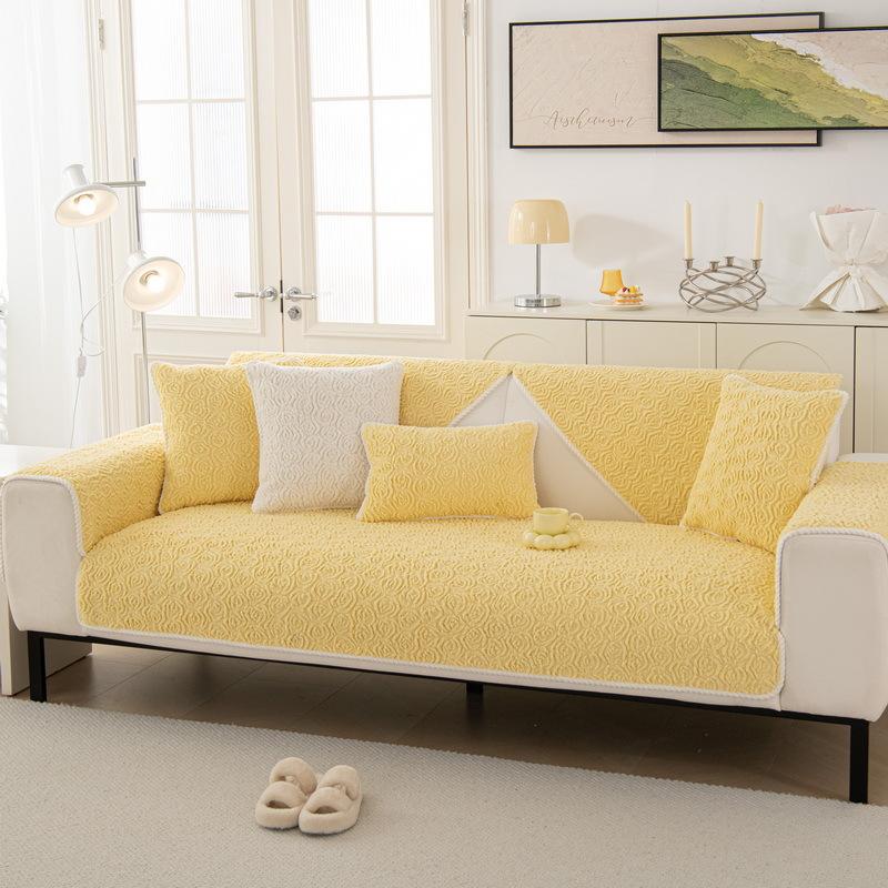 Embossed Velvet Sofa Cushion Plush Thickened Non-Slip Simple Modern Leather Sofa Cover Cover Cloth Winter
