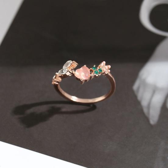 Женское открытое кольцо, регулируемое розовое кольцо со стразами, цветок в форме фруктов, в форме сердца, полированное, для вечеринки, свидания, ювелирные изделия на безымянном пальце