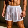 Men Elastic Waist Mesh Sheer Stitching Beach Mini Pants Shorts Home Wear