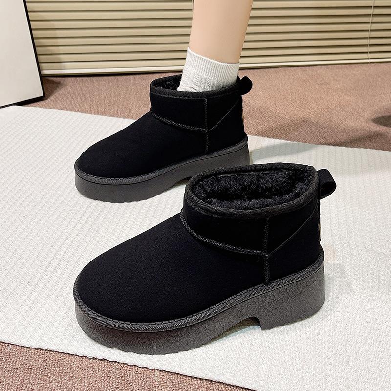 Женские зимние ботинки на толстой подошве, новые, маленькие, повседневные, увеличивающие рост, с бархатной подкладкой, теплые, большие хлопковые ботинки