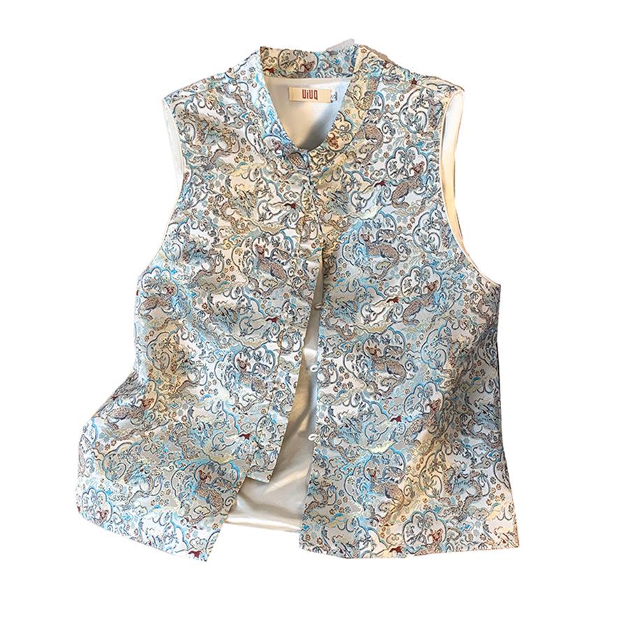 Элегантный жаккардовый жилет в китайском стиле - Новый женский безрукавный костюм Тан на весну/осень