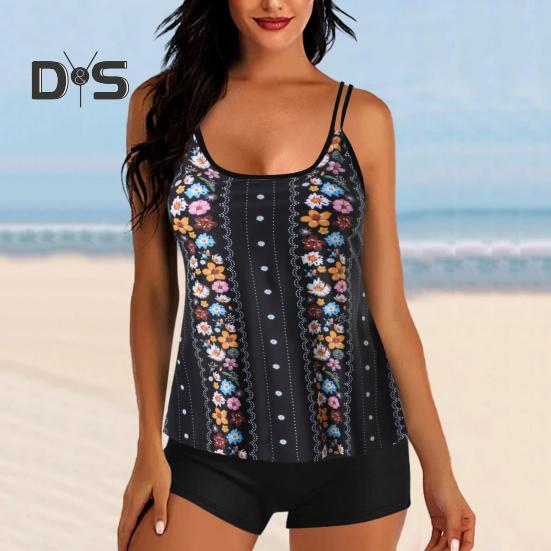 Комплект из 2 предметов: танкини, съемный ремешок, нагрудная накладка, регулируемые лямки, топы с эластичной талией, принтованные плавки, комплект пляжной одежды