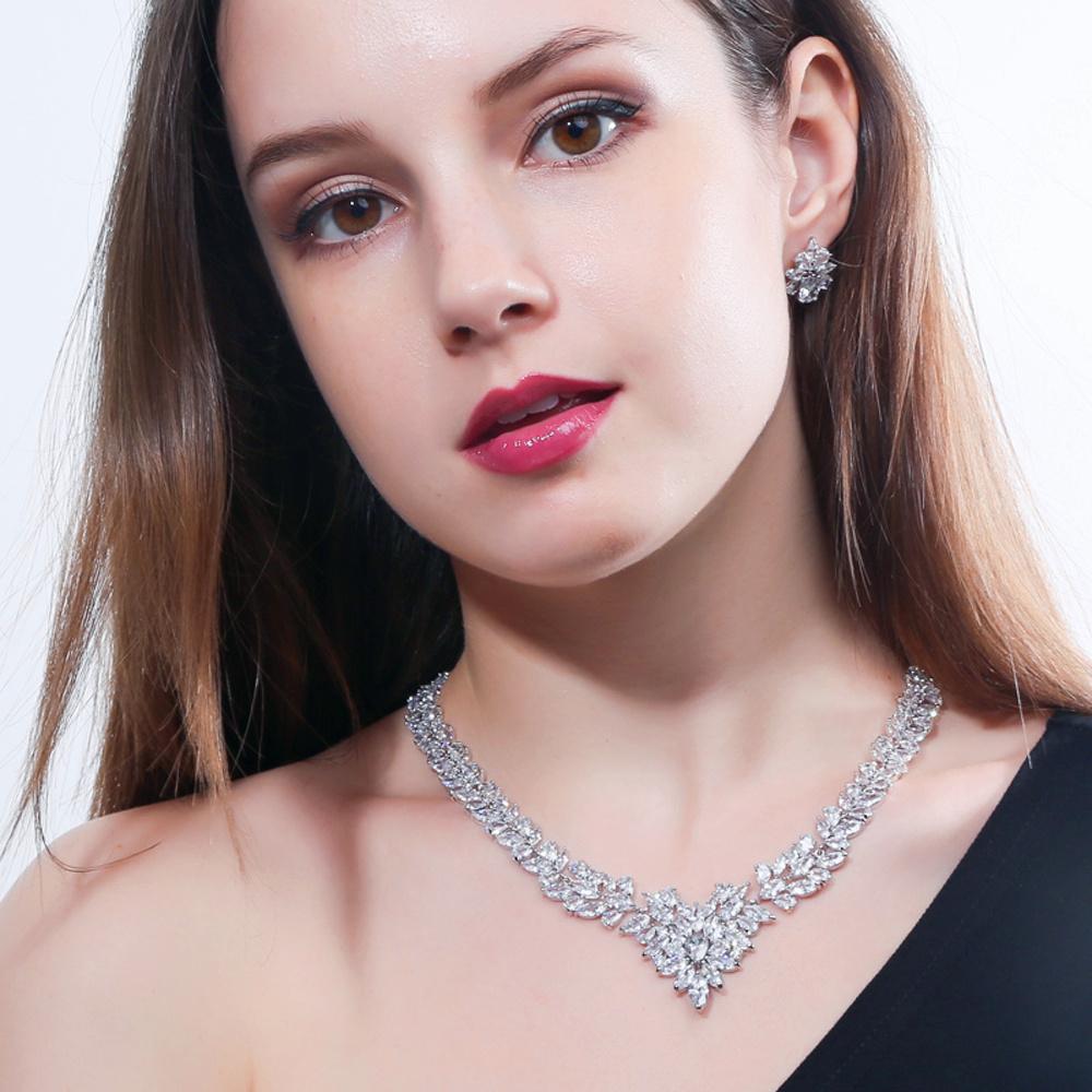 CMM сверкающий кубический цирконий, большой свадебный комплект серег и ожерелья для женщин, роскошные свадебные украшения, аксессуары