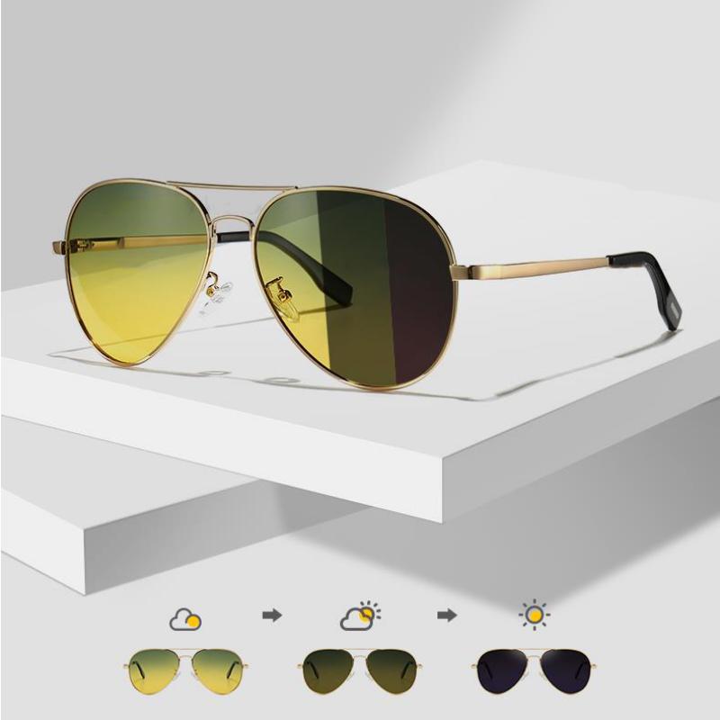 Модные анти-синий свет фотохромные солнцезащитные очки мужские металлические для вождения на открытом воздухе двойные очки день ночь ночное видение солнцезащитные очки не поляризованные очки