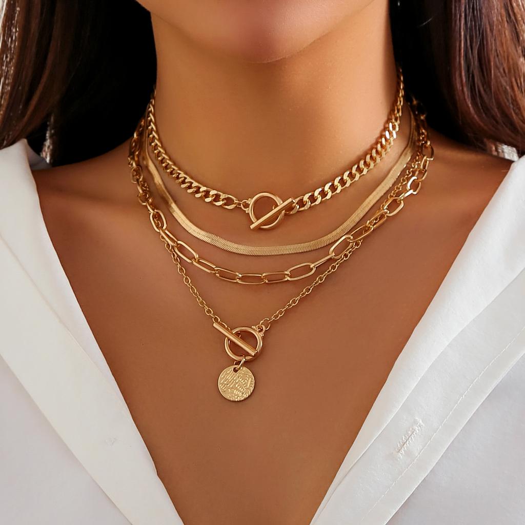 Vintage Multilayer Coin OT Buckle Pendant Choker Necklace for Women Trendy Collar Punk Flat Snake Chain Aesthetic Jewelry Gift