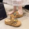 Inner Heightening Bag Head Slippers Women's Autumn New Tassel Kangaroo Shoes Soft Sole Half Drag