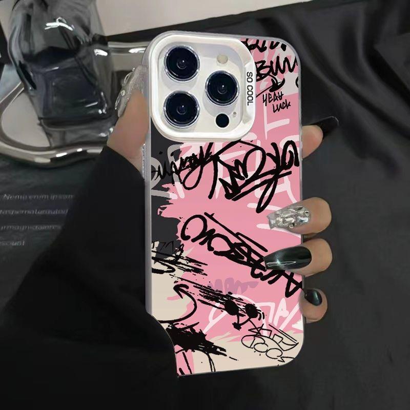 Розовый Граффити Каракули Рисунок Дизайн Защитный Чехол для iPhone Серии 17 16 15 14 13 12 11 16E Pro Max Plus