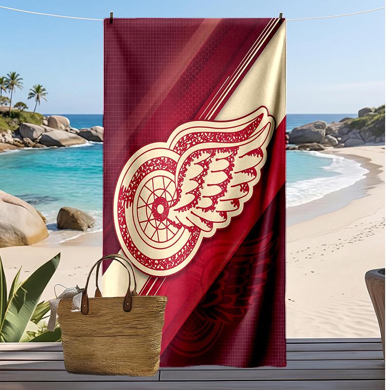 Пляжное полотенце с принтом Detroit Red Wings Мягкое Портативное Быстросохнущее?Сухое полотенце для бассейна, летнего отпуска, активного отдыха на природе