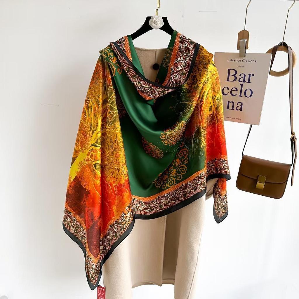Hangzhou Silk Silk Scarf Autumn and Winter Shawl Two-purpose Thin Style Versatile Fashion New High-end High-end Exterior Matching