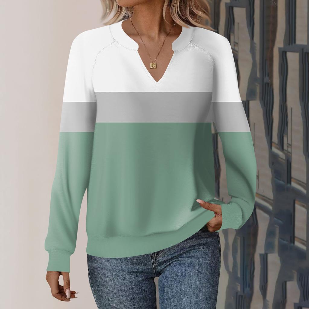 Женская повседневная толстовка с длинным рукавом и V-образным вырезом, свободный пуловер с градиентным принтом