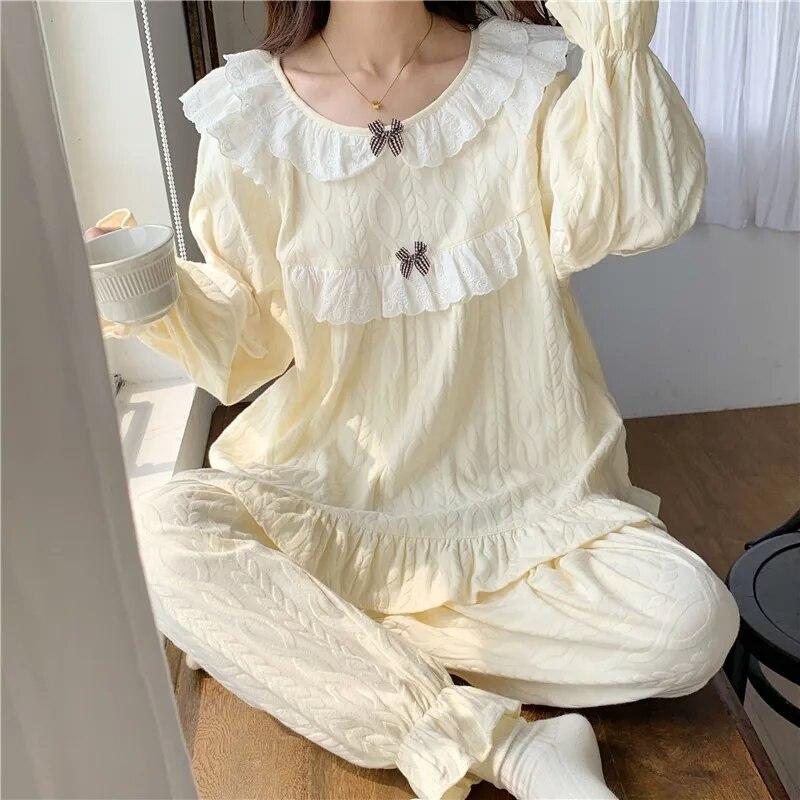 Милая пижама в стиле принцессы с кружевным дизайном, женская весенняя новинка, комплект домашней одежды для девочек, который можно носить на улице