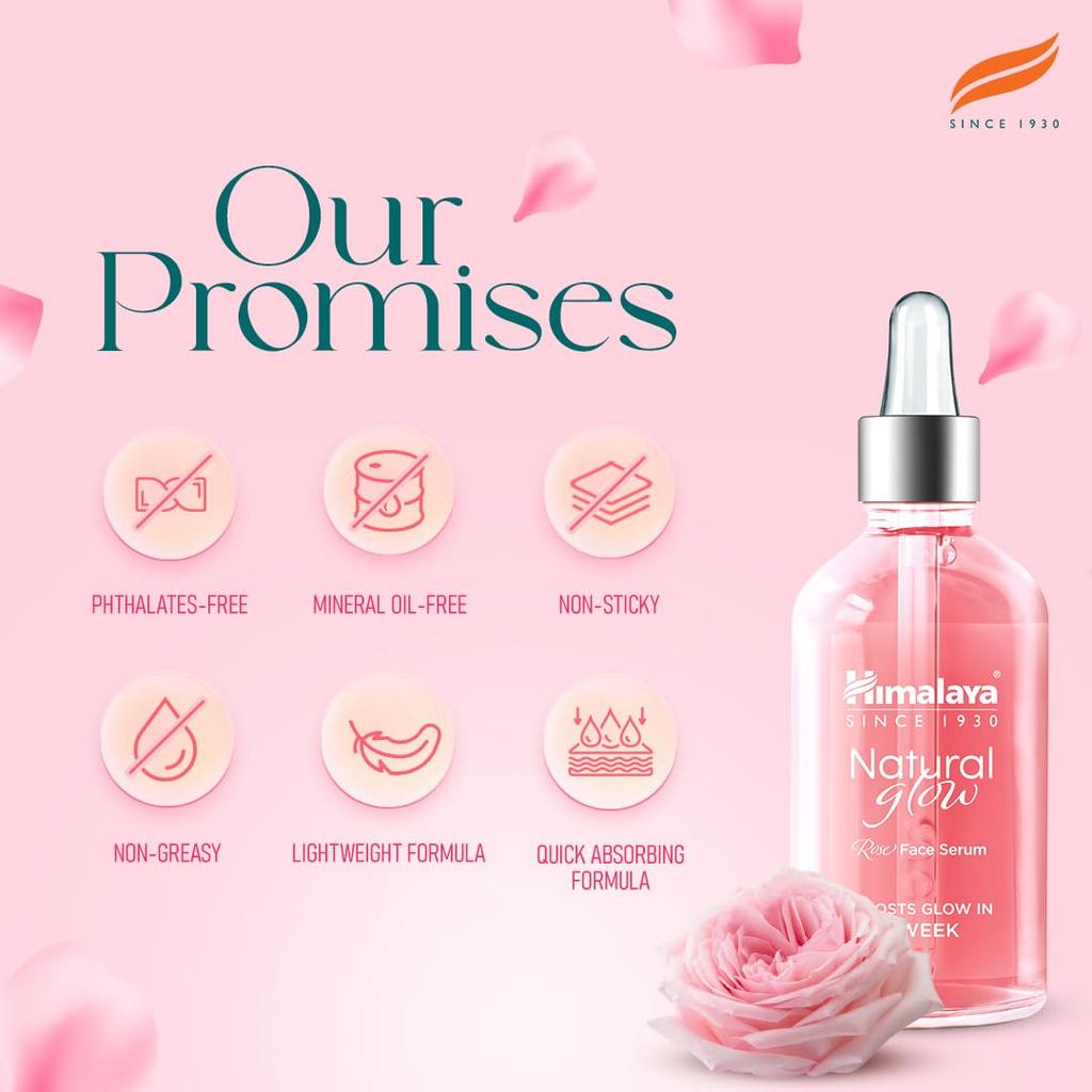 Himalaya Rose Face Serum 30ml With Hyaluronic Acid & Niacinamide For Glowing Hydrated Skin