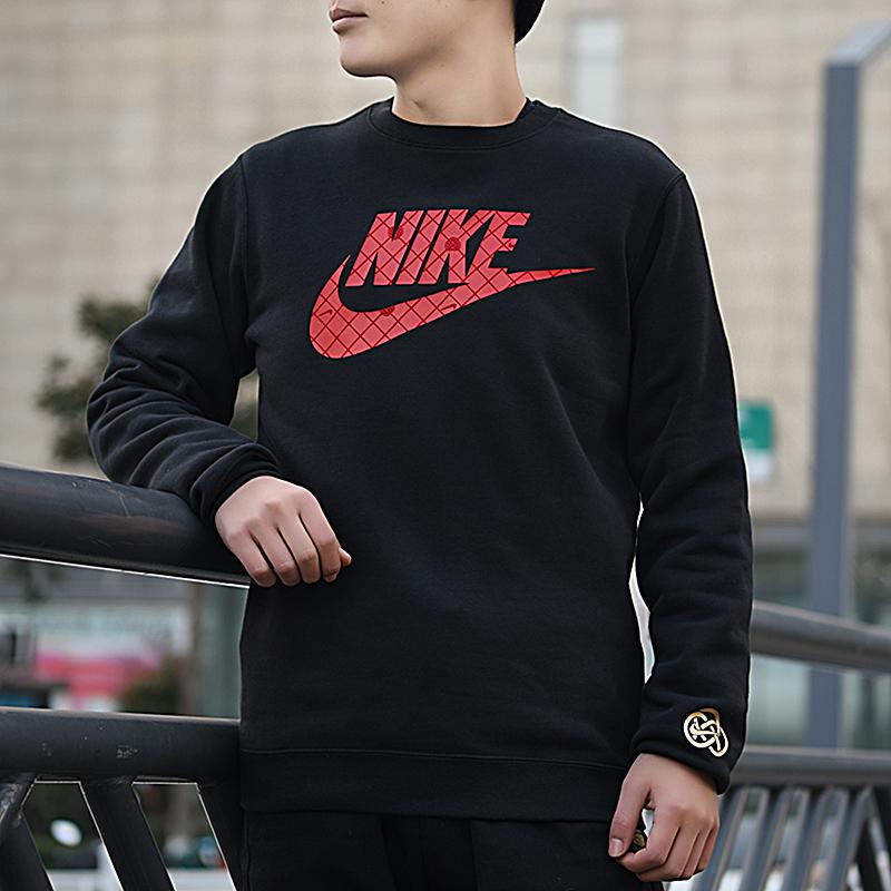 Nike Мужская толстовка с длинным рукавом, круглым вырезом и большим принтом логотипа, топ, черный DH1390-010