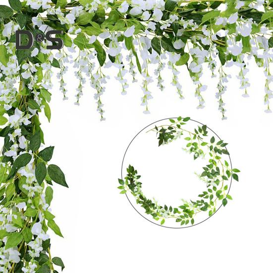 200CM Artificial Wisteria Flower Garland Realistic Home Wedding Garden Indoor Outdoor Wall Hanging Faux Climbing Floral Greenery Drooping Ivy
