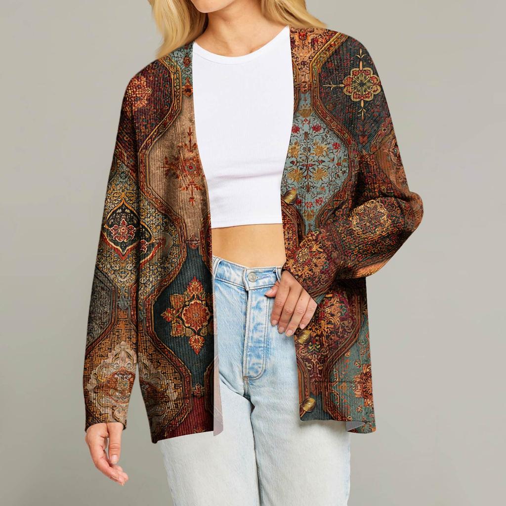 Женский модный кардиган с длинным рукавом, V-образным вырезом, на пуговицах, свободного кроя, с рождественским принтом