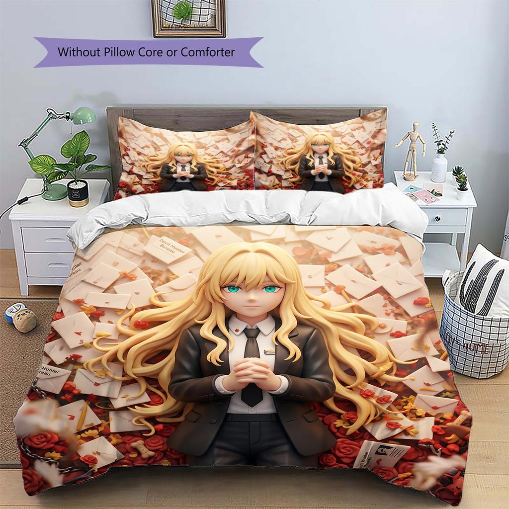 Chainsaw Man Patterned Pillowcase & Duvet Cover Set Bedroom Bedding Decor with Anime Style Great Gift for Enthusiasts YUN6515