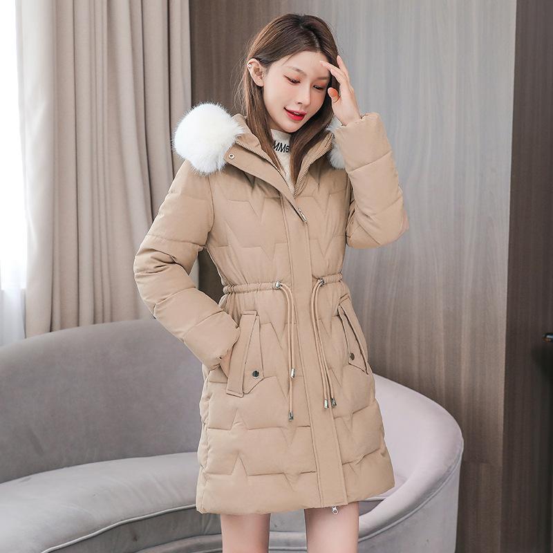 New cotton-padded clothes women's winter medium and long slim and thin white big fur collar thickened coat cotton-padded jacket batch