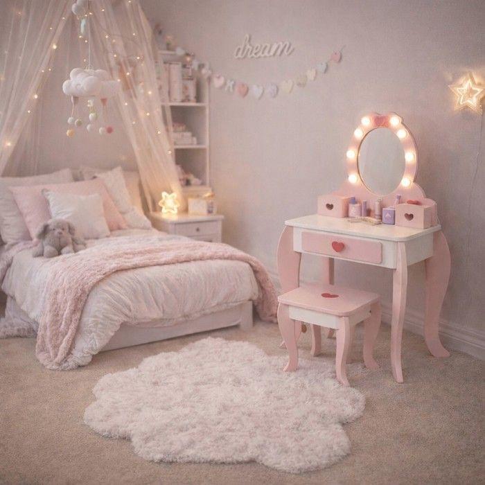 Coiffeuse enfant - GINGER HOME - Miroir éclairé - Tabouret inclus - MDF & bois massif