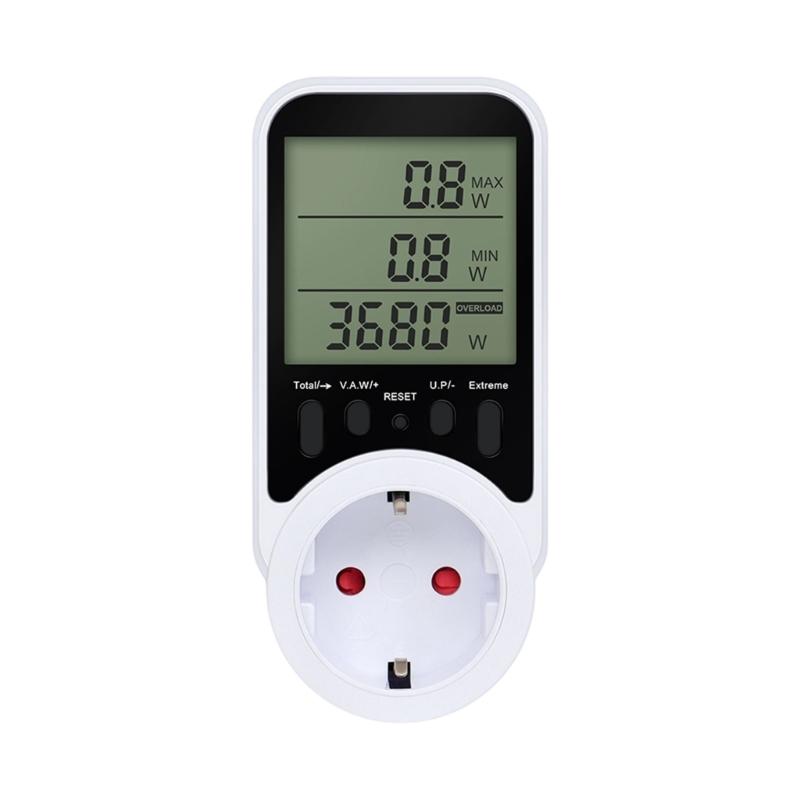 Voltages Current Power Monitor With LCD Display 16A 3680W Plug-in Socket Power Meter with Overloads Protections For Home