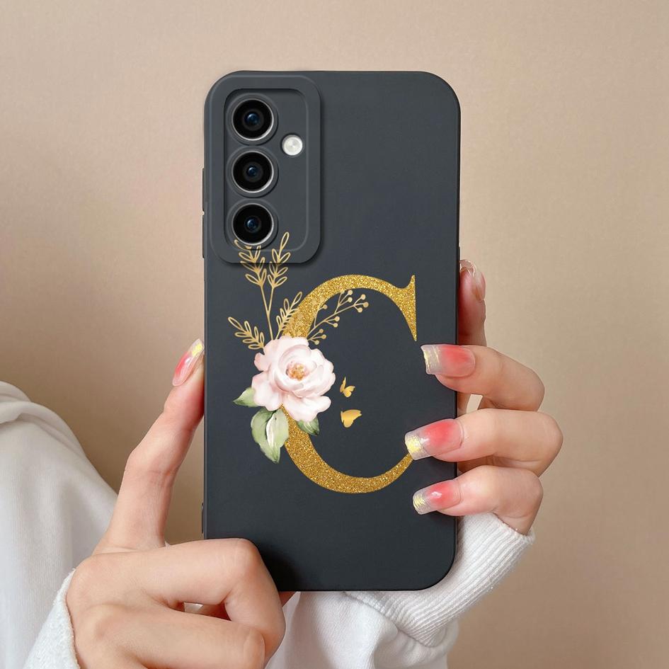For Samsung Galaxy A35 F15 S24+ A15 S24 Ultra M15 A55 Back Cover Popular Flower Letters Cases Screen Protector Anti Drop Luxury Phone Bags For Samsung