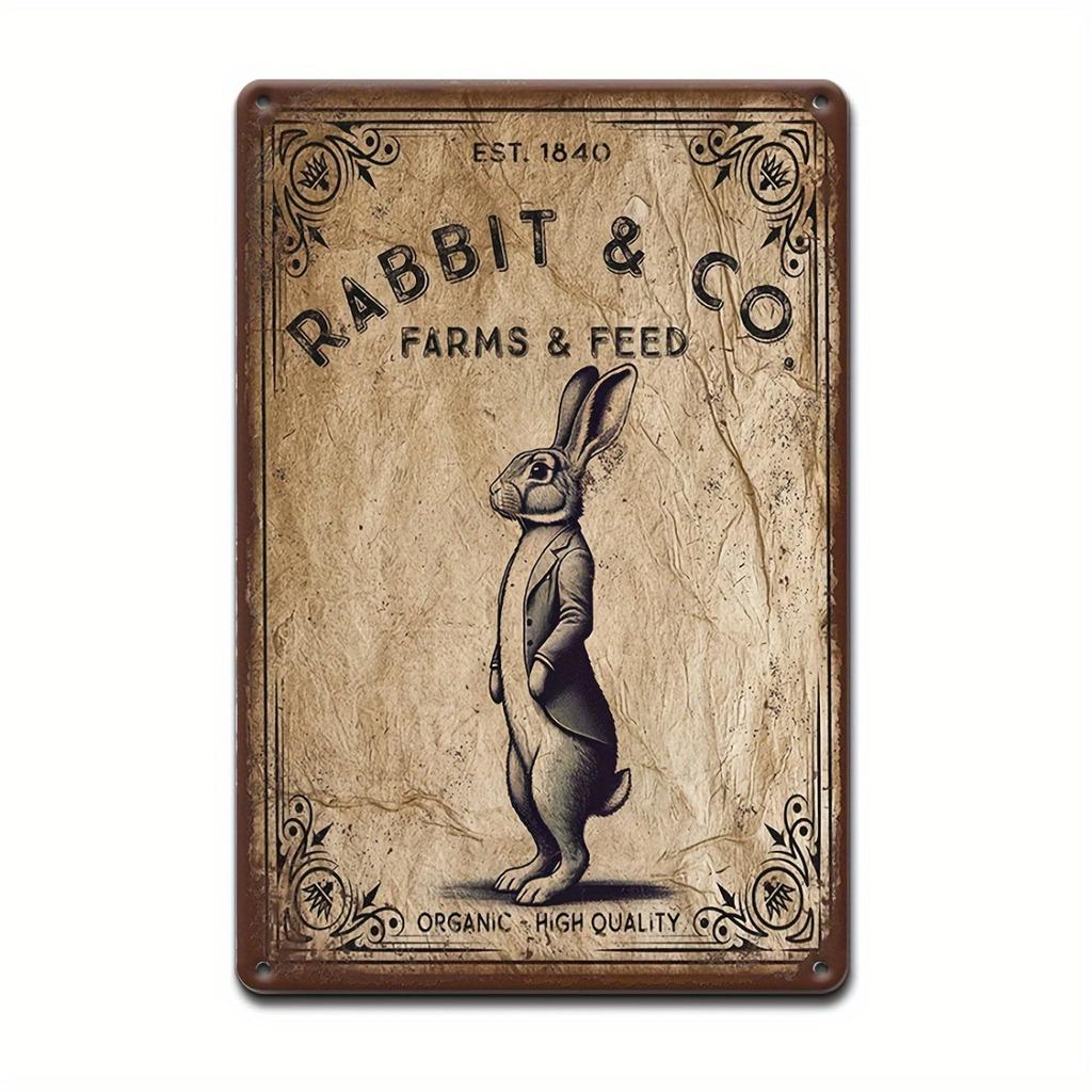 Vintage Easter Bunny Metal Sign - "Rabbit & Co. Farms & Feed" | Rustic Iron Wall Art for Outdoor, Garden Decor