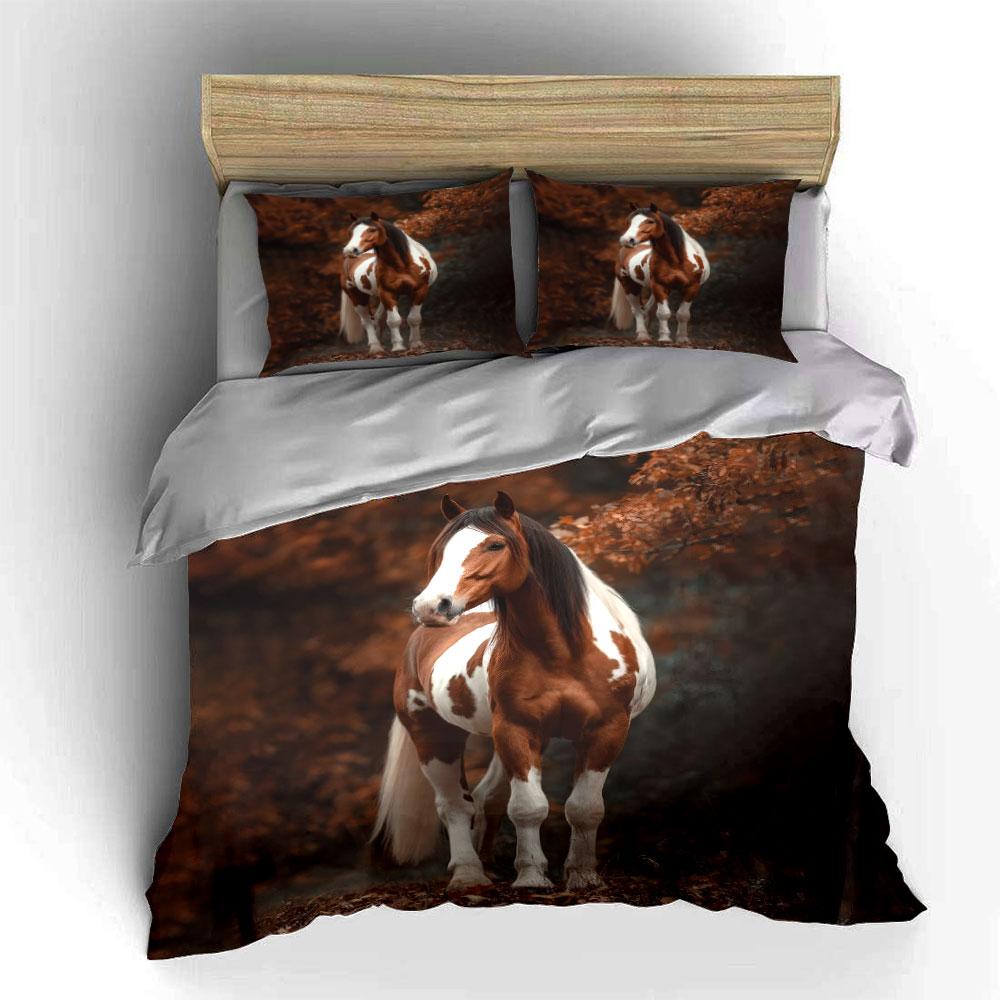 Beautiful Horse Themed Decor Set Soft Comfortable Duvet Cover Bedding Set Included 1*Duvet Cover & 2*Pillowcases, Gift