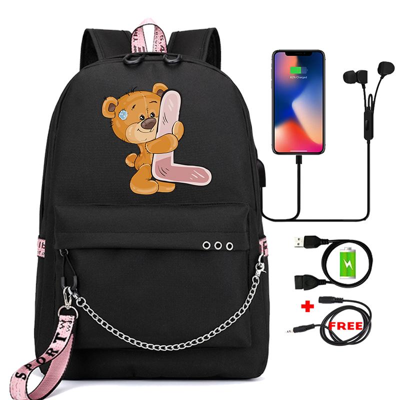 Рюкзак Little Bear с 26 английскими буквами, детская сумка для книг, школьная сумка для косплея для мальчиков и девочек, большой вместительный дорожный рюкзак для детей