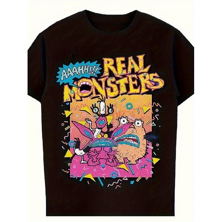 Men'S Aaahh Real Monsters Vintage 90s TV Show T-Shirt - Iconic Monster Characters & Logos, Soft Retro Collectible Tee for 90s Nostalgia Fans, Casual