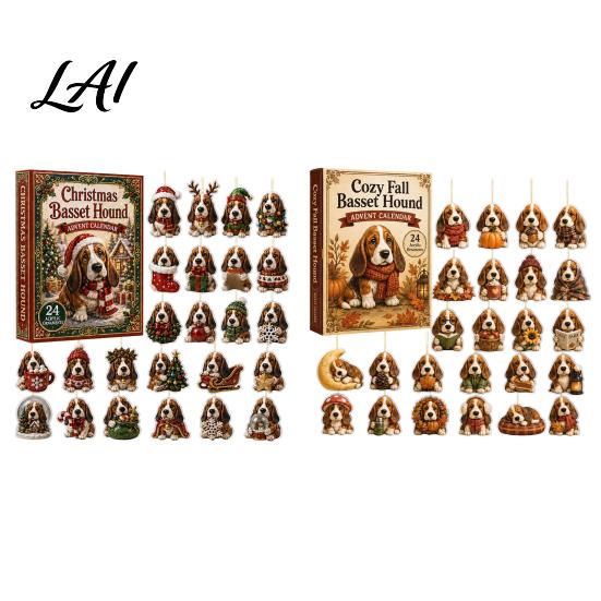 Dog Lover Box 2026 Advent Calendar 24-Days Christmas Countdown Calendar with 24 Festive Puppy Ornament 2D Acrylic Cartoon Pendants for Lovers,