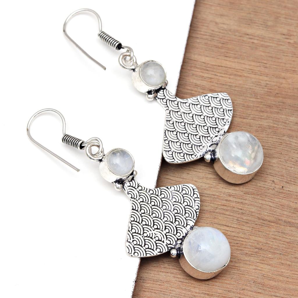 Серьги из серебра 925 пробы с лунным камнем, стерлинговые ювелирные изделия, радужная серьга, натуральный драгоценный камень