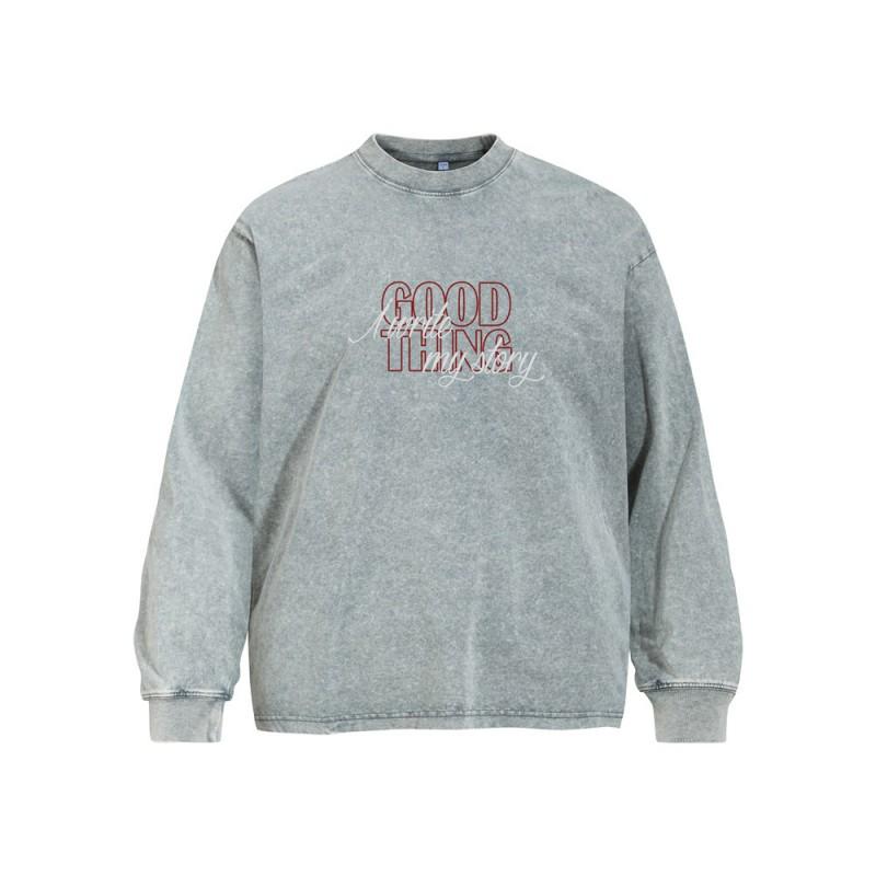 Mens Oversized Vintage Letter Print Long Sleeve T-Shirt Cotton Loose Fit Casual Fall Streetwear