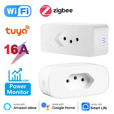 Tuya Wi-Fi Smart Brazil Plug 16a Smart Life App Zigbee Smart Socket с монитором мощности Бразилия Розетки Голос для Google Home Alexa