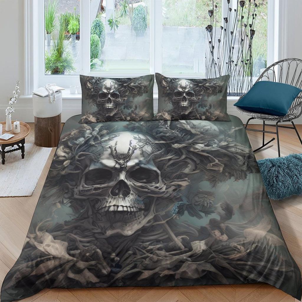 Skull Comforter Covers Printed Duvet Cover Bedding Set Suitable Children's Kids and Adults Warm Soft Breathable and Comfortable