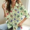 Women's Lapel Long Sleeve Blouse with Colorful Leaf Floral Print on Light Purple Background, Daily Home Top