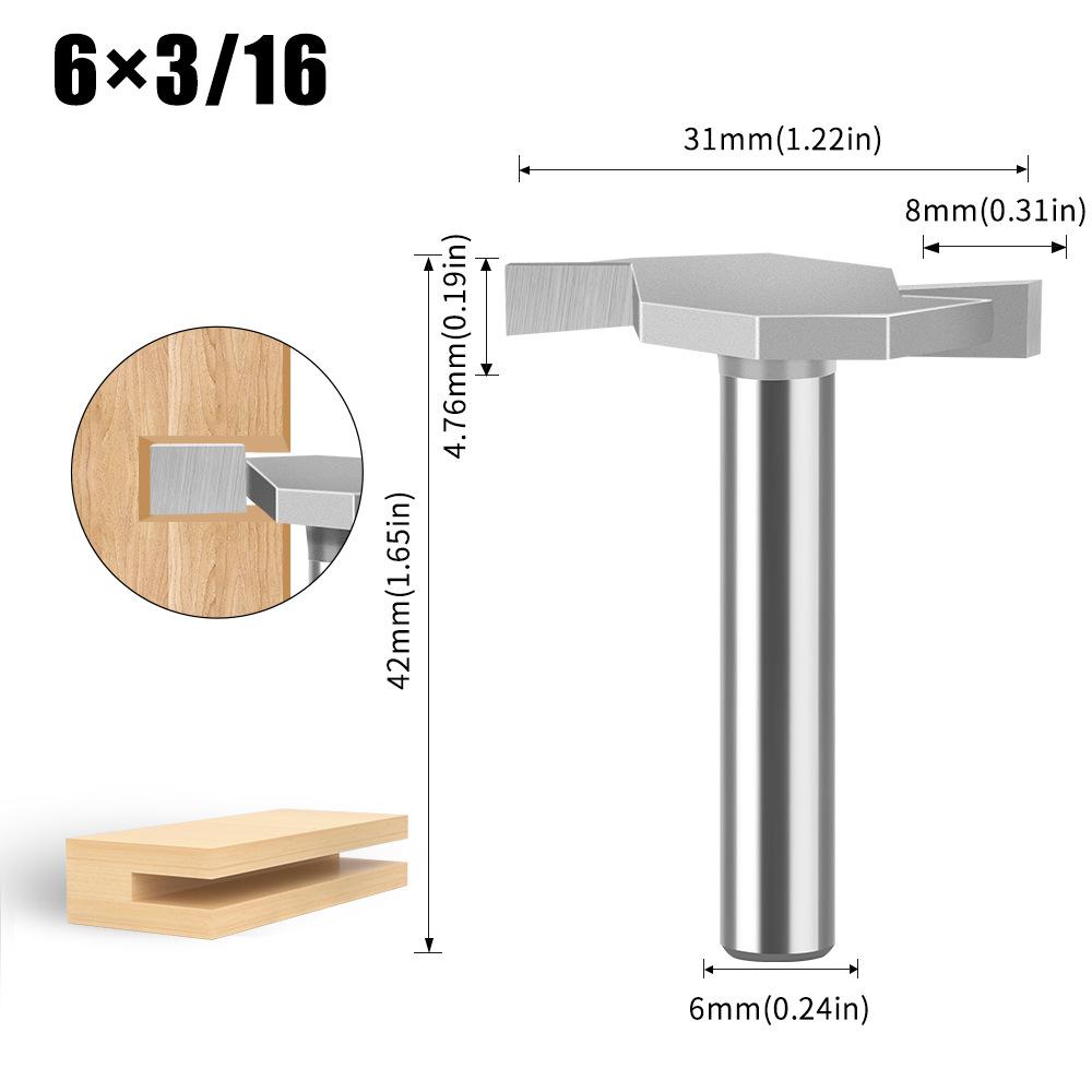 6 Handle 12 Handle T-Shaped Knife Slotted Knife Alloy Slotting Cutter Head Woodworking Milling Cutter Tungsten Steel Cutter Head Woodworking Knife