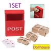 1Set 1:12 Dollhouse Miniature Letter Box Red Mailbox With Mail Sack Postcard Fairy Garden Door Furniture House Decor Toy