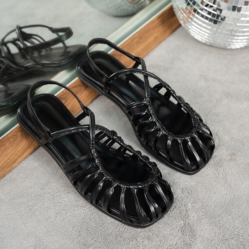 Новые летние сандалии-гладиаторы плетения для женщин, элегантные туфли для платья, пляжный отдых, женские балетки, сандалии