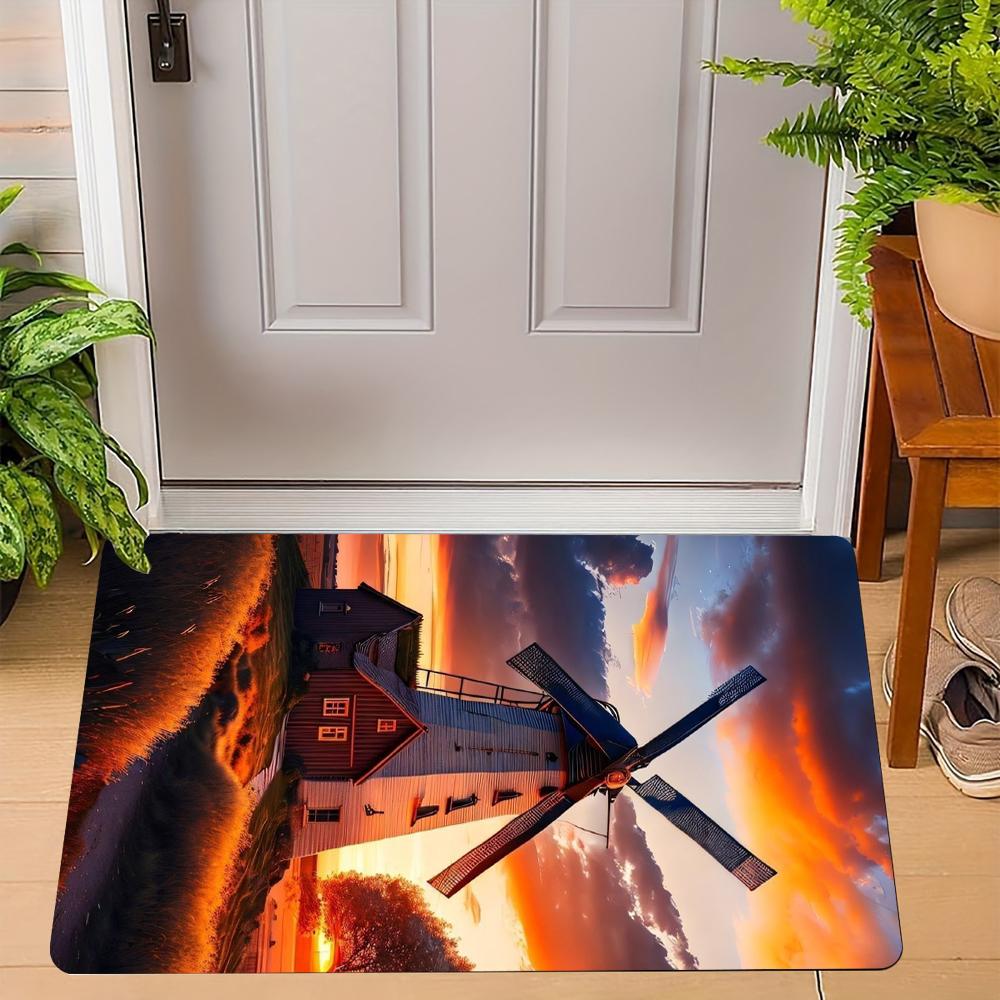 Винтажный коврик для двери с живописным сельским пейзажем, художественными узорами, мягкий нескользящий коврик для входа в дом, патио, балкона,