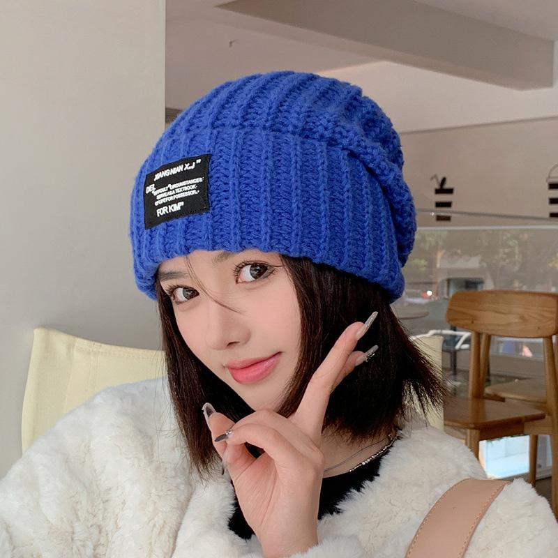 Женские шапки и кепки Осень-зима Большая вязаная шерстяная шапка-повязка Повседневная универсальная холодная теплая защита ушей Сложенная кепка