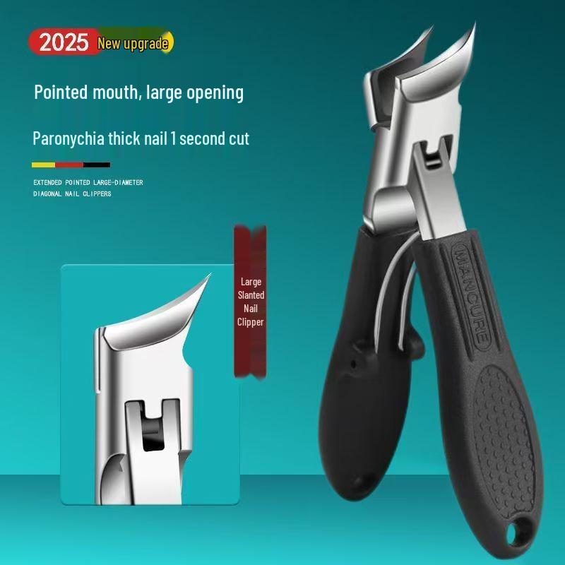 High-Grade Anti-Splash Angled Nail Clippers Set - Large Opening, Three-Piece for Grooved Nails