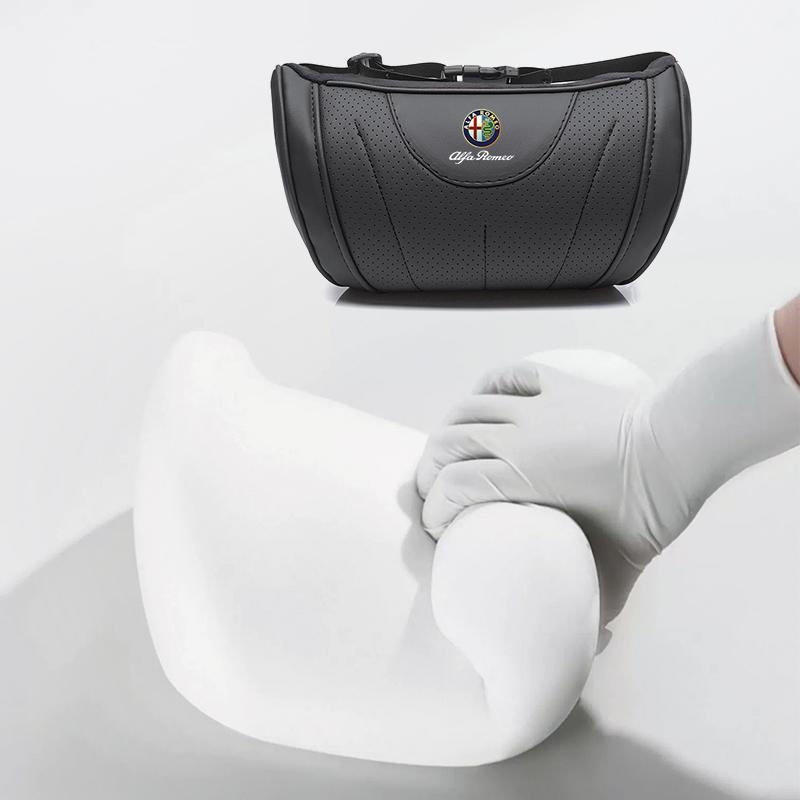 For Alfa Romeo High-end Leather Car Seat Headrest Memory Foam Comfort Neck Pillow For Alfa Romeo 4C 159 166 Spider Giulia Giulie