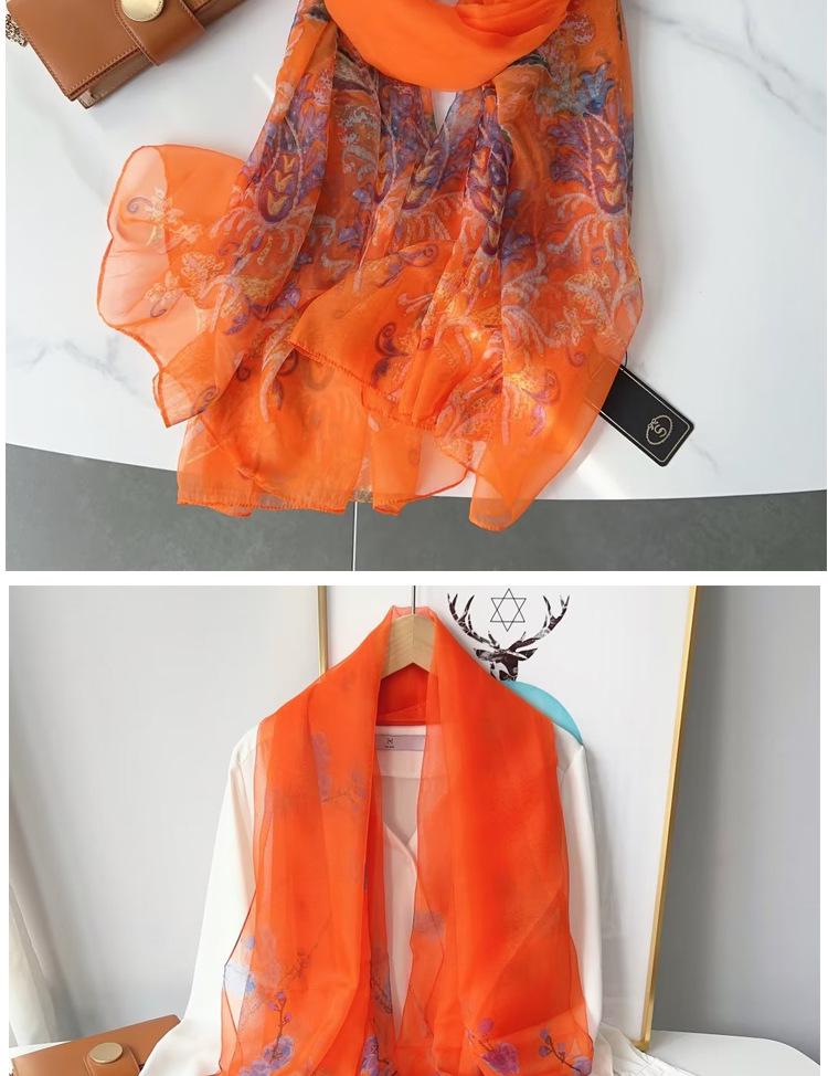 Women's Long Printed Silk Scarf - Ultra-Thin, All-Season, Middle-Aged Mother Style