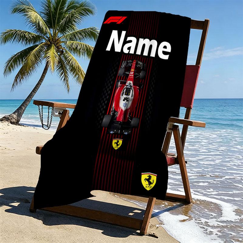 Custom Name Personalized Ferrari Print Beach Towel, for Trip Camping Beach Party Home Decor, Birthday Gift for Family & Friends